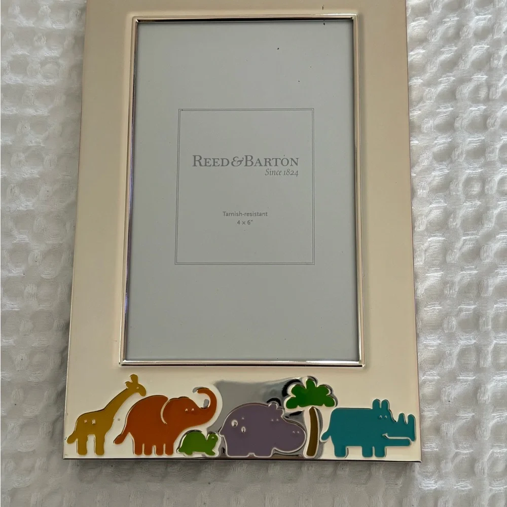 Reed & Barton Cream Picture Frame with Colorful Enamel Safari Animals